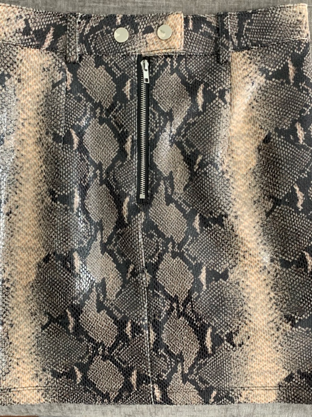 Snake-Print Mini Skirt in Taupe and Black